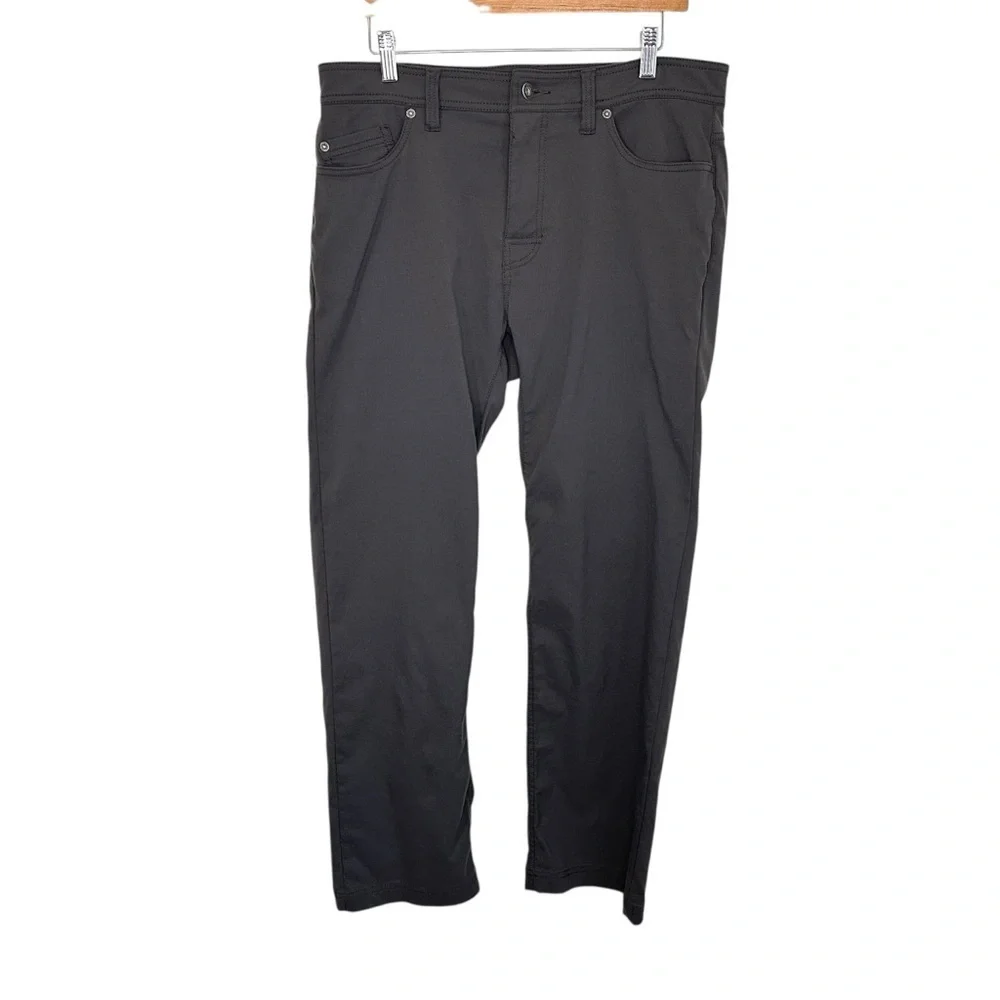 Prana Pants Mens Brion Slim Fit Pants Sz 35 Gray Nylon Hiking Outdoors Stretch